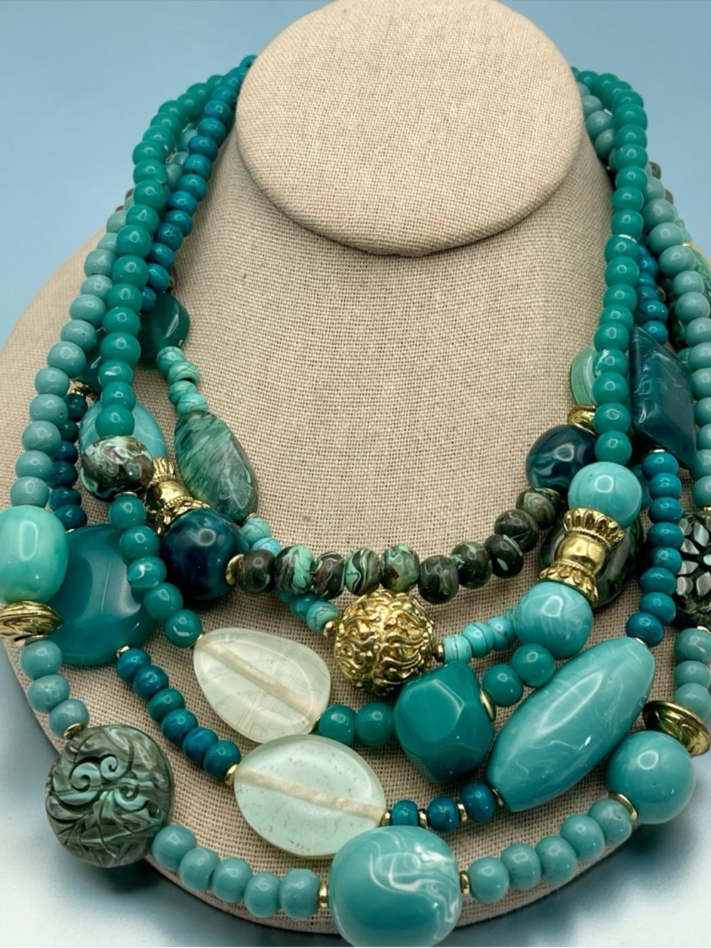 Fabulous Chicos Chunky Multi Strand Statement Necklace Shades of Blue